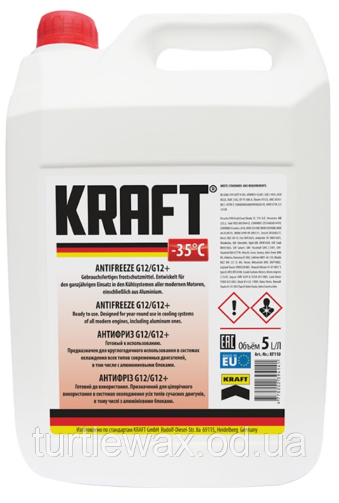 Антифриз KRAFT G12/G12+ готовий -35°C червоний, 5 л