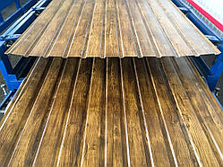 Профнактил забірний із малюнком під дерево Ольха, Металопрофіль для забору з малюнком Вільха.