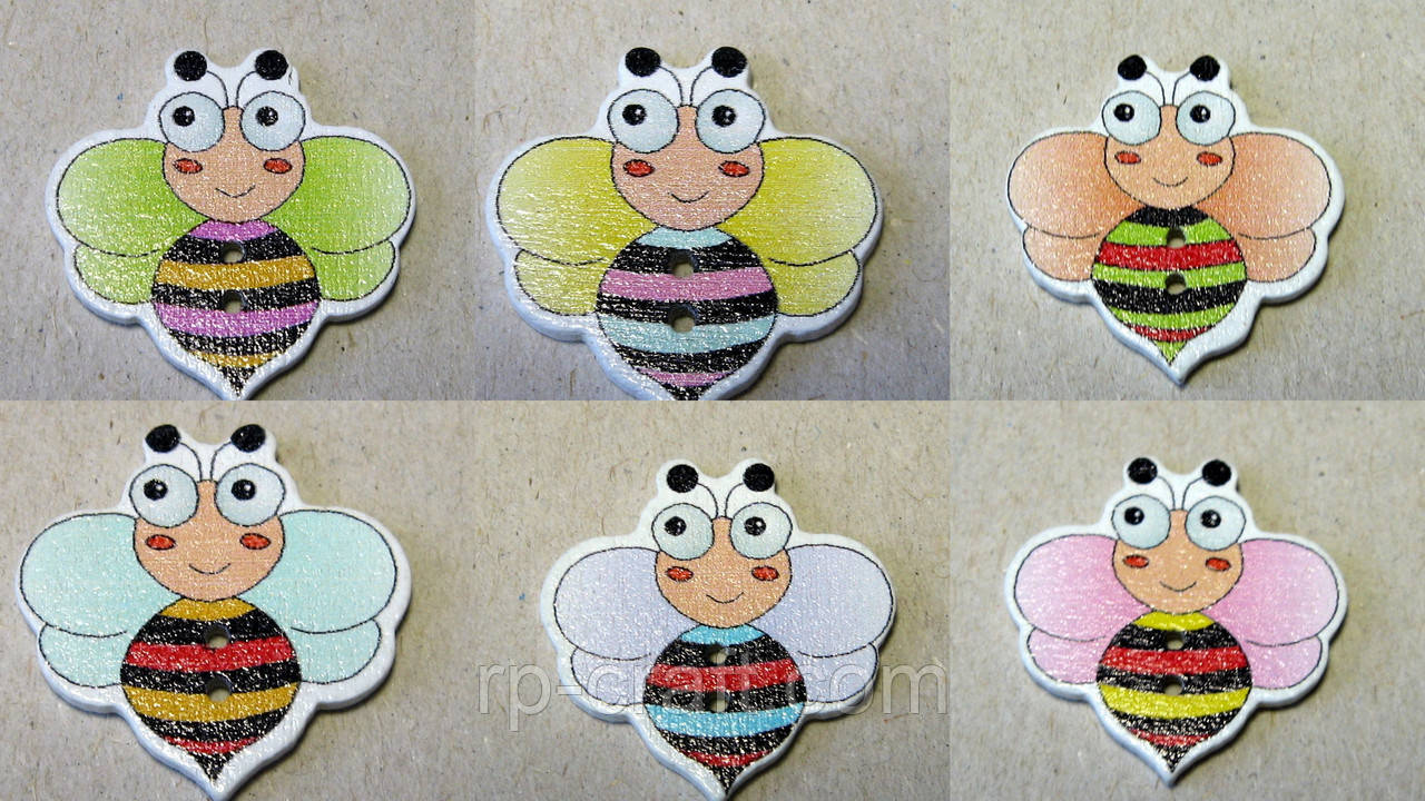 Гудзик дерев'яний, декоративний. Бджола, 23х24 мм, фото 1