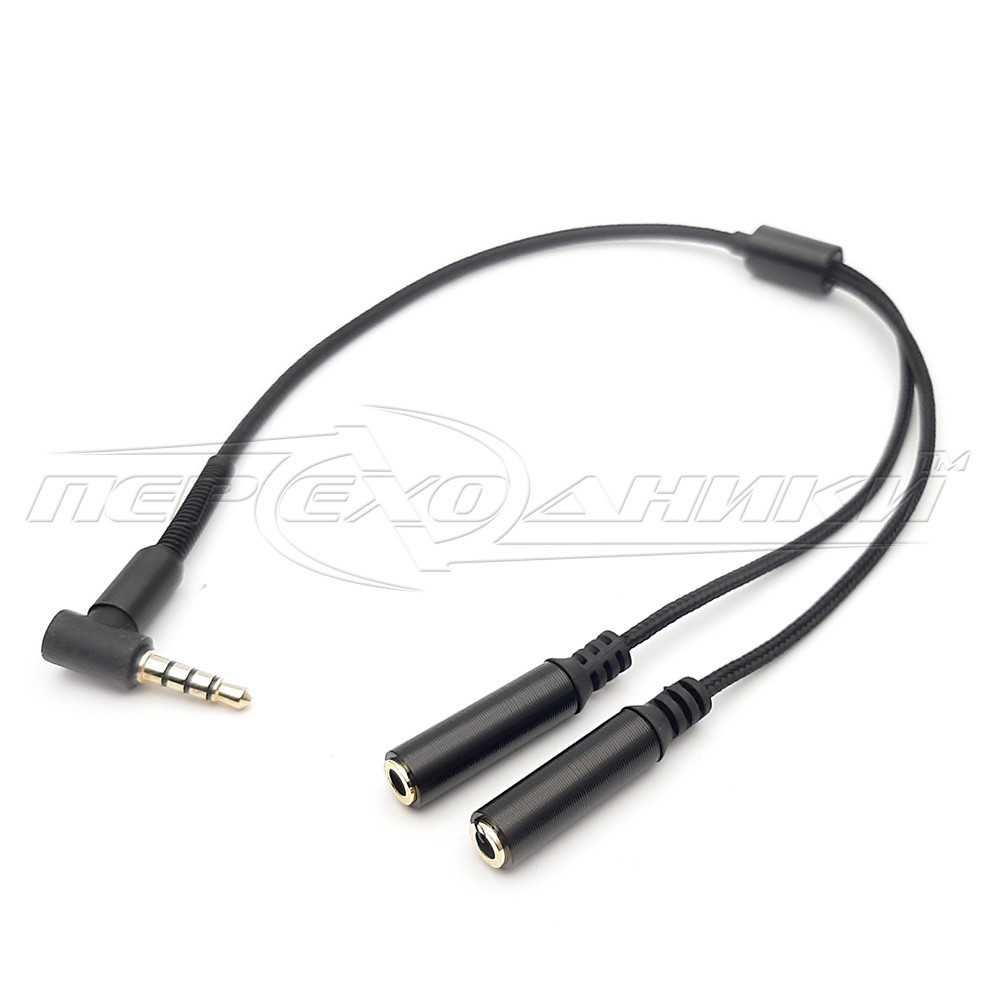 Переходник 3.5 мм штекер 4 pin угол на 2 гнезда 3.5 мм ( наушники ...