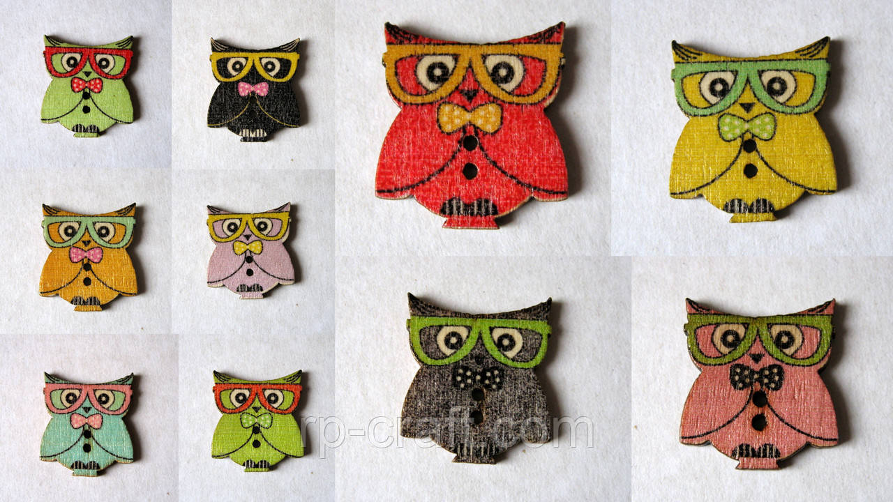 Гудзик дерев'яний декоративний, сова, 20х23 мм, фото 1