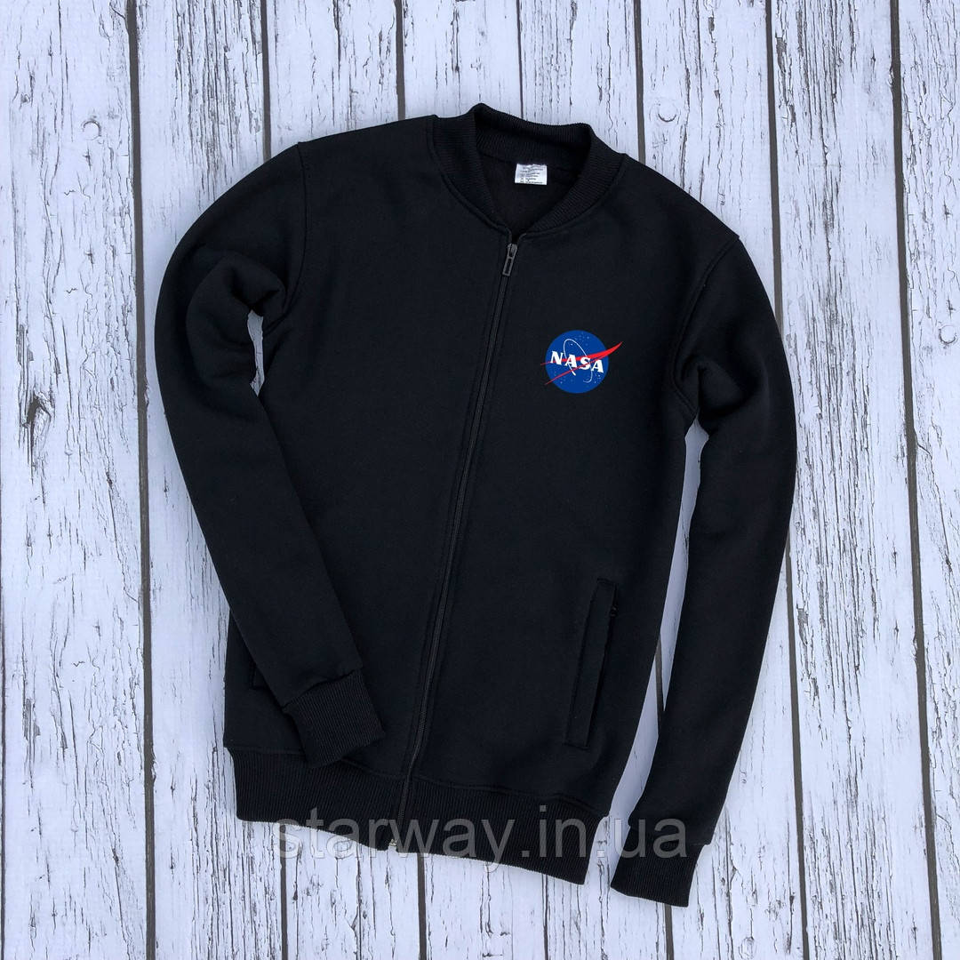 Щільний трикотажний бомбер | кофта nasa логотип принт