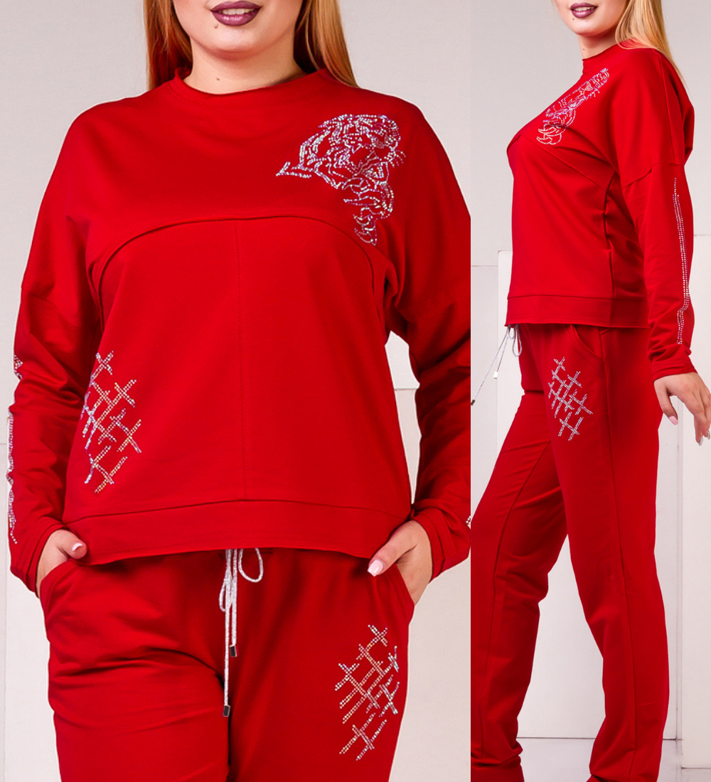 Модний турецький стильний батальний спортивний костюм жіночий червоний