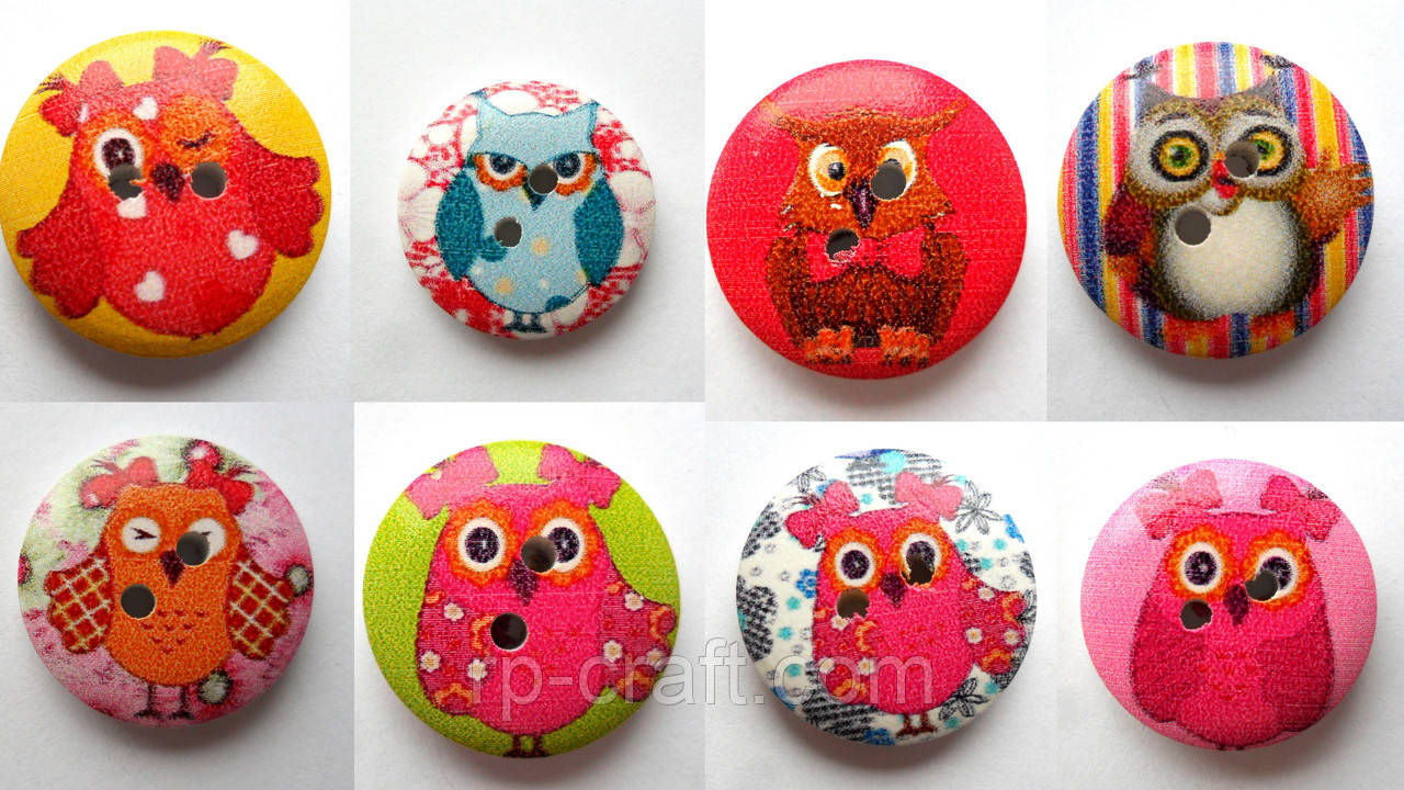 Гудзик дерев'яний, декоративний, сова, 20 мм, фото 1