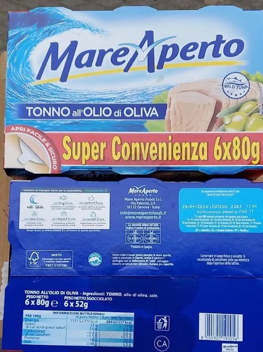 Тунец кусочками Mare Aperto Tonno all Olio di Oliva в оливковом масле упаковка 6х80 г Италия - фото 4 - id-p1248987008