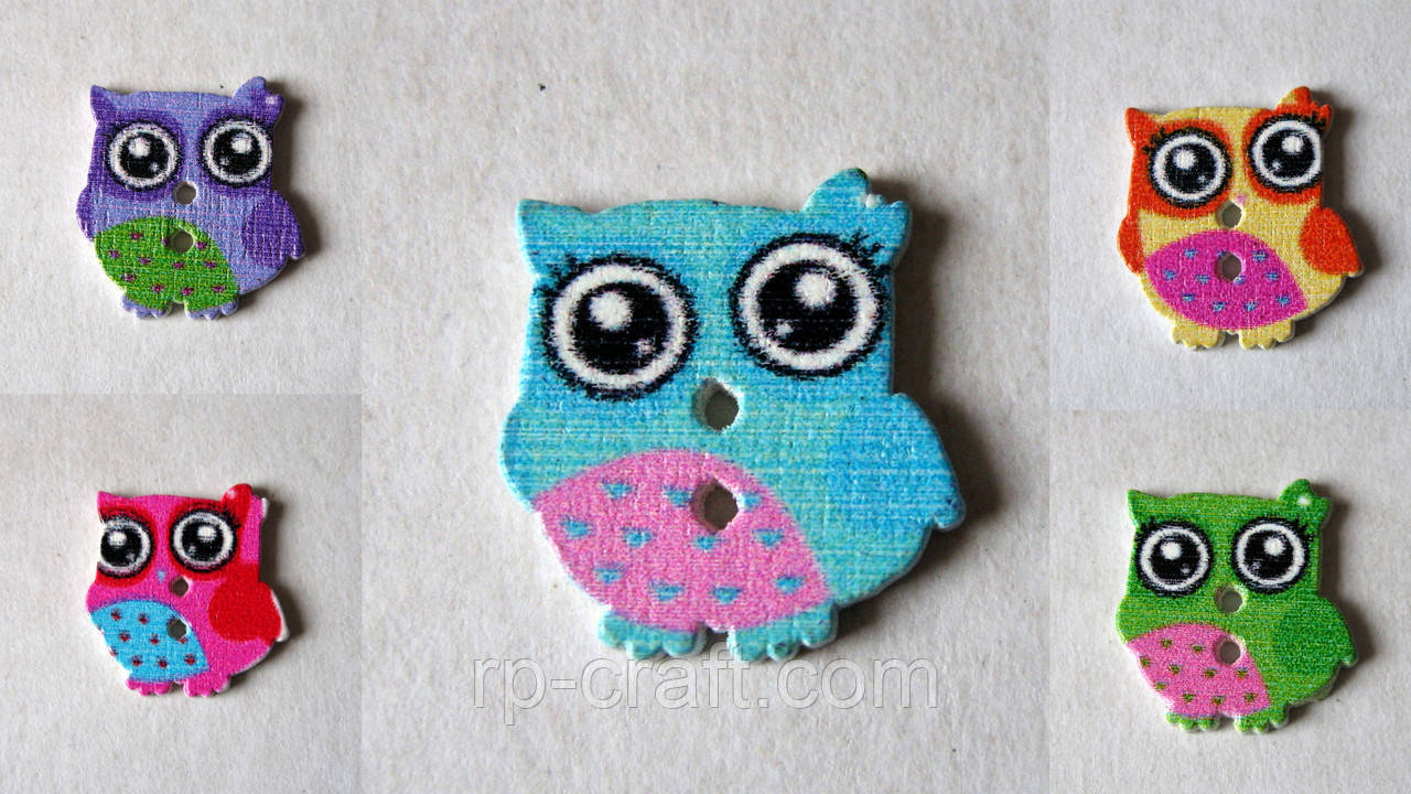 Гудзик дерев'яний декоративний, сова, 17х17 мм, фото 1