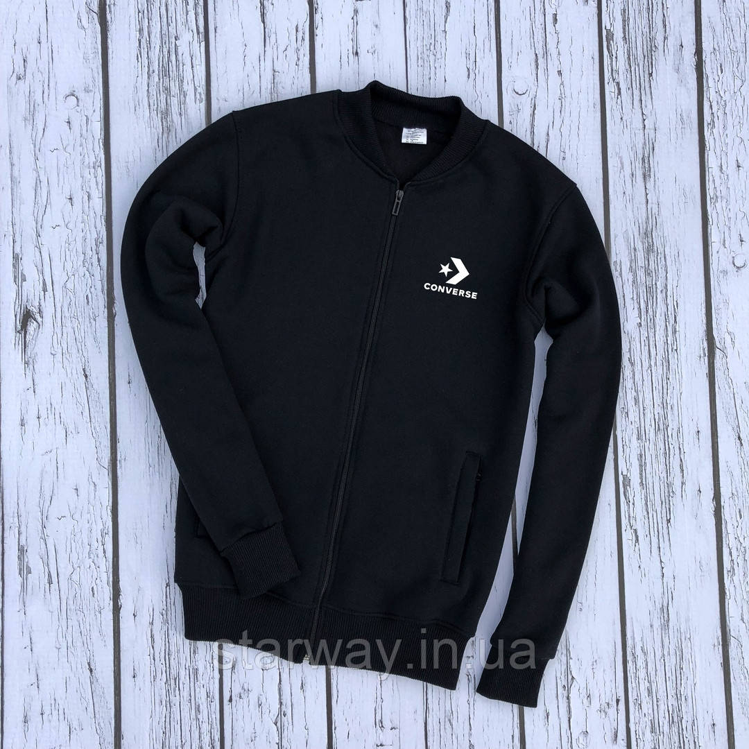 Чорний трикотажний бомбер | кофта converse логотип принт