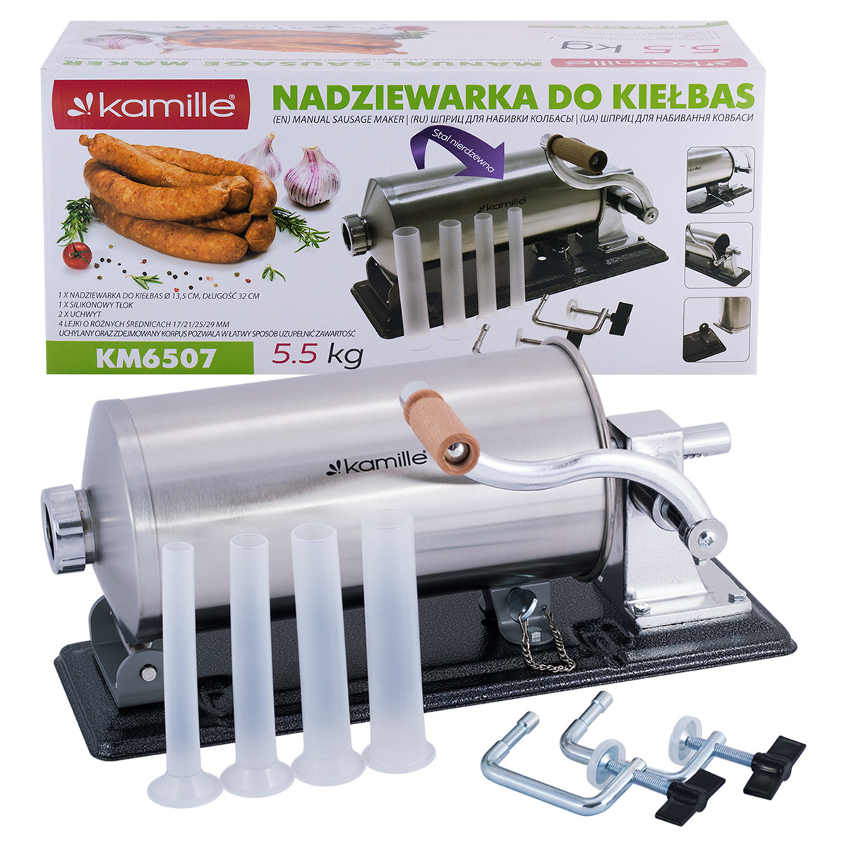 Шприц для ковбас 5,5 кг Kamille ручний наповнювач для домашньої ковбаси м’ясорубка аксесуар KM-6507