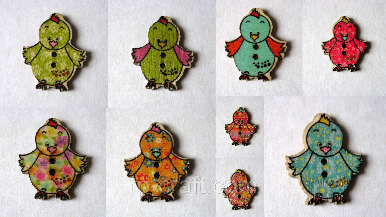 Гудзик дерев'яний, декоративний. Пташеня, 20х25 мм, фото 1