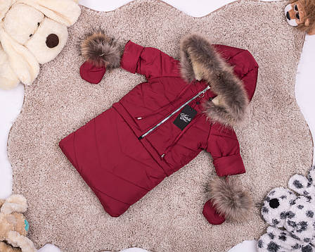 Зимний детский теплый комбинезон-трансформер 3в1: курточка, конверт для ног, полукомбинезон /  0-2 года, енот, фото 2