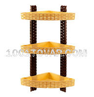 Полку пластикова кутова в ванну Ротанг, три яруси, бежево-коричнева