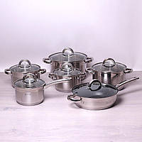 Набор посуды Kamille из нержавеющей стали 12 предметов для индукции и газа (1.8л, 2.5л, 3.8л, 5.8л)