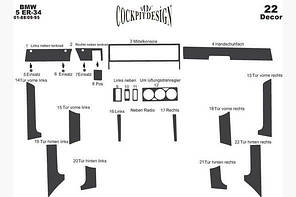 Накладки на панель BMW 5 серия E-34 1988-1995 Темне дерево Meric