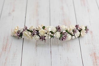 Гребінь шпилька для волосся в зачіску з квітами і намистинами весільний 18-1 Об