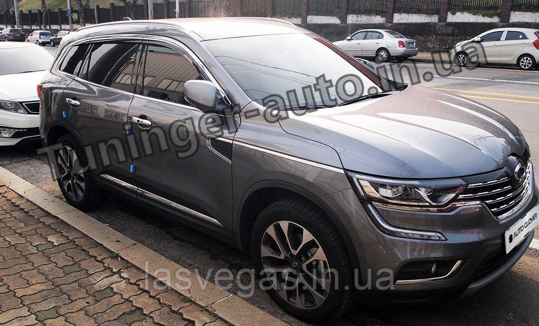 Дефлектори вікон із хром молдингом, вітровики Renault Koleos 2017- (Autoclover/D947/Корея)