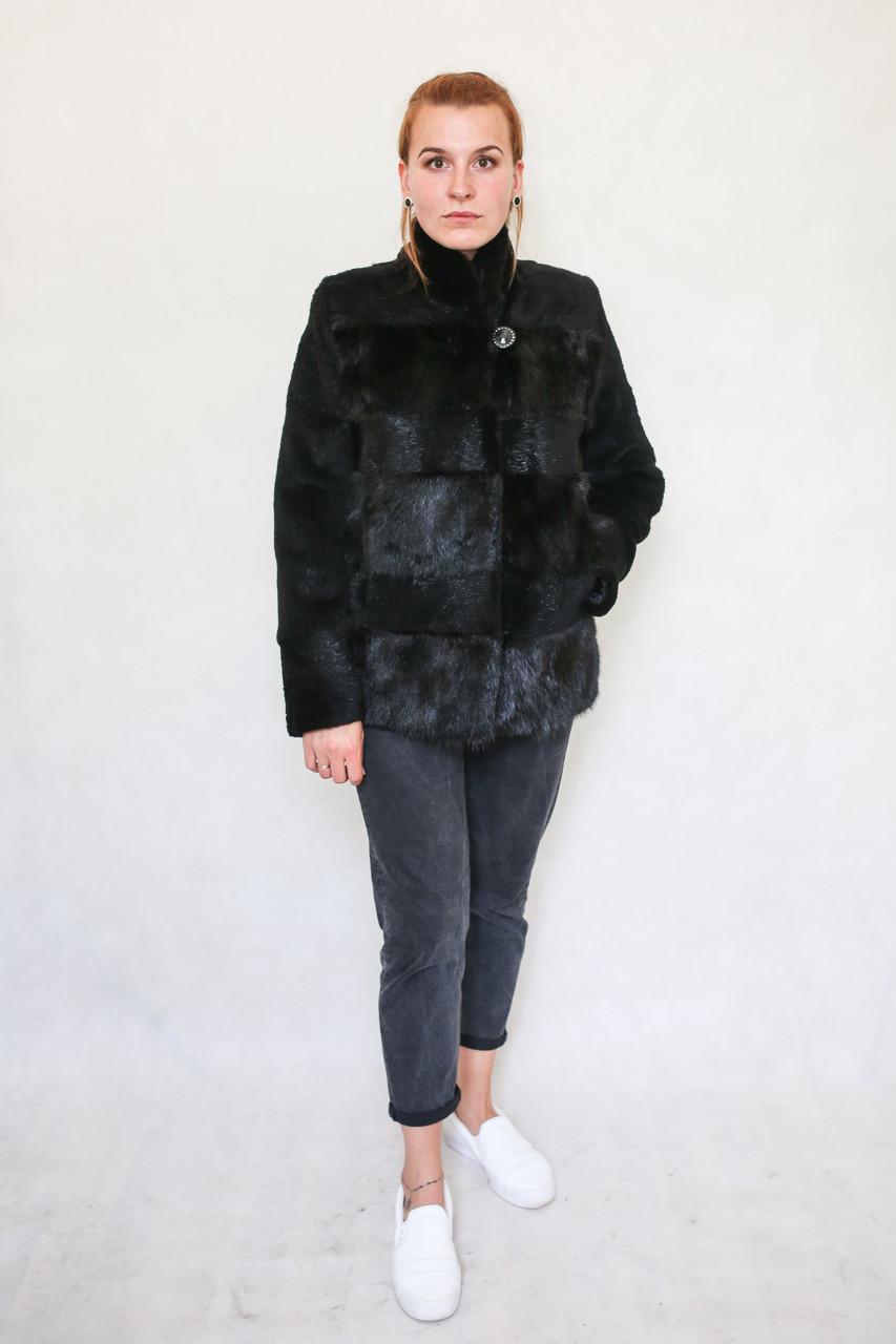 Шуба з хутра нутрії натуральна, чорна, фото 1