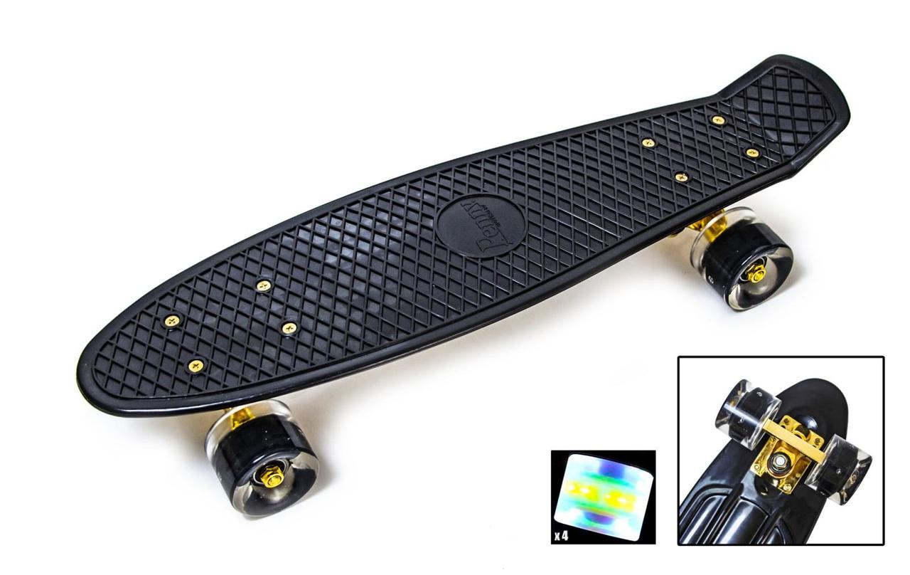 ++ПОДАРОК! Пеніборд PENNY BOARD BLACK. LOGO. ЗОЛОТУВАЛЬНЕ ПІДВІСКА! ЗВІЧНІ ЧОРНІ КОЛЕСУ (Пенні борд)