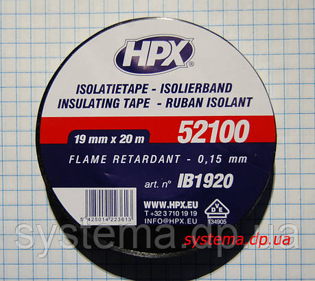 ІЗОЛЯЦІЙНА СТРІЧКА HPX 52100 ПВХ, вогнетривка, 19,0х0,15 мм, рулон 20м, чорний, фото 2