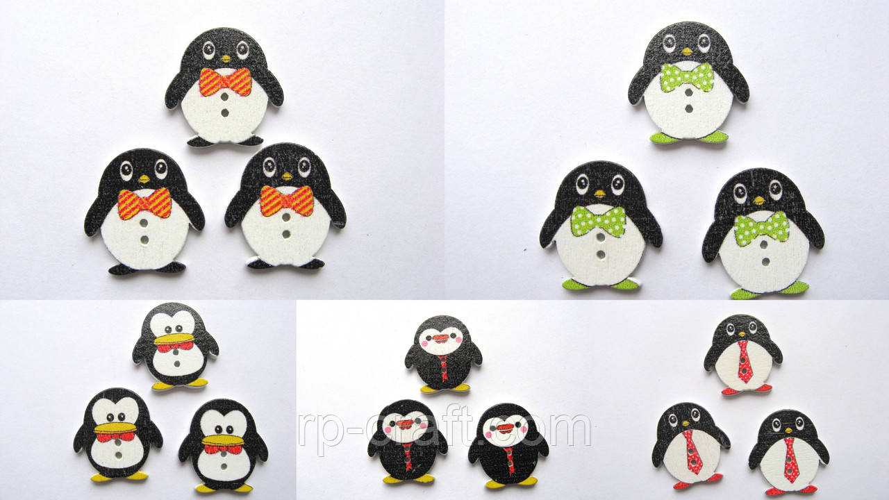 Гудзик дерев'яний, декоративний, пінгвін , 24х26 мм, фото 1