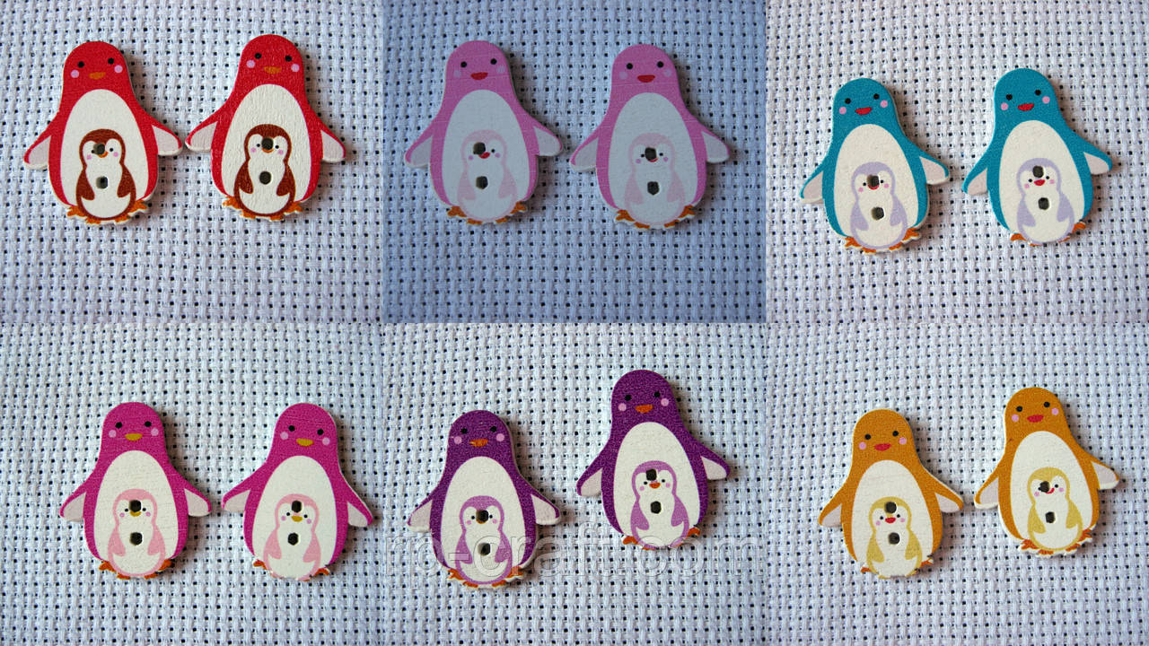 Гудзик дерев'яний, декоративний. Пінгвін, 19х28 мм, фото 1