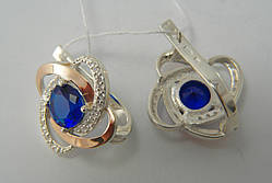 Комплект — срібне кільце та сережки із синім каменем, фото 3