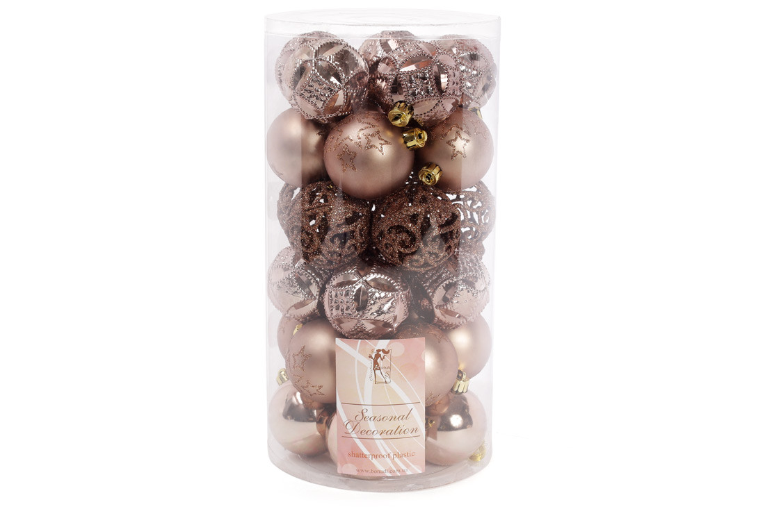 Набір ялинкових шарів 6см, колір - карамельний мокко, 30шт