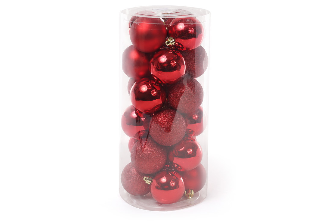 Набір ялинкових кульок, колір: червоний 24 шт (6 см)