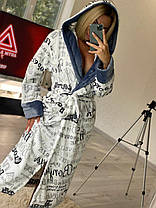 Теплий жіночий короткий домашній халат із капюшоном, фото 3