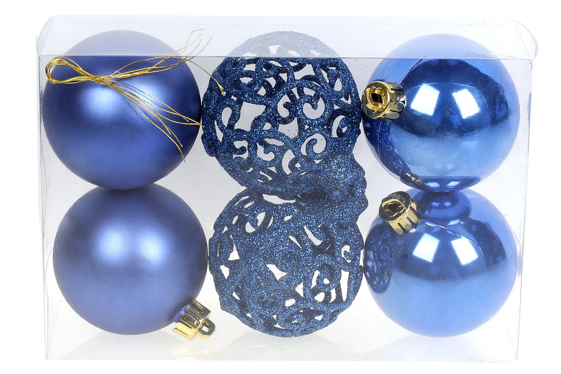Набір ялинкових шарів Ажур, 6 см, колір - королівський синій