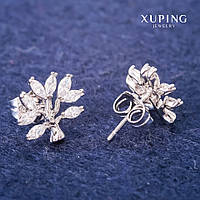 Сережки Xuping Сережки пусети кульчики Дерево з білими каменями 12х13мм Родій купити біжутерію оптом в інтернеті