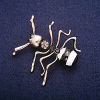 Брошка Мураха емаль з кристалами, золотистий метал 44х45мм купити біжутерію дешево оптом в інтернеті