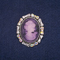 Брошка Камея з райдужними стразами, сріблястий метал 33х40мм купити біжутерію дешево оптом в інтернеті
