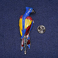 Брошка Папуга емаль зі стразами, сірий метал 20х65мм купити біжутерію оптом в інтернеті