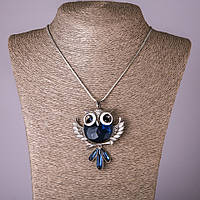 Підвіска на ланцюжку Сова з синім кристалом d-53х63мм L-75см купити біжутерію дешево оптом в інтернеті