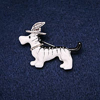 Брошка Собачка в капелюсі емаль сріблястий метал 33х47мм купити біжутерію дешево оптом в інтернеті