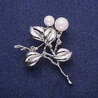 Брошка Гілочка з перлами Майорка, сріблястий метал 43х52мм купити біжутерію дешево оптом в інтернеті