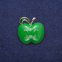 Брошка Яблуко зелена емаль, золотистий метал 30х30мм купити біжутерію дешево оптом в інтернеті