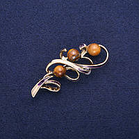 Брошка Гілочка з Тигровим Оком і емаллю, золотистий метал 24х60мм купити біжутерію дешево оптом в інтернеті