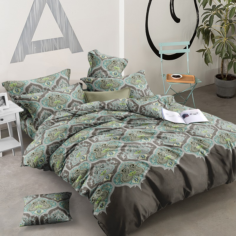 Постільна білизна Королева Ночі (Ранфорс) | Євро комплект | 50х70 | Орнамент на темному, фото 1