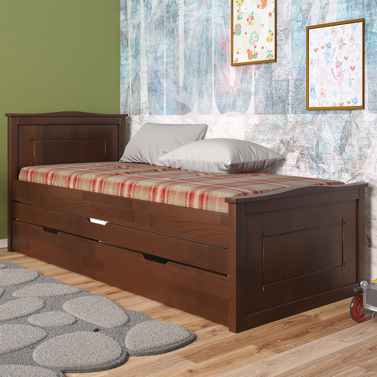 Ліжко дерев'яне Компакт Плюс з додатковим спальним місцем