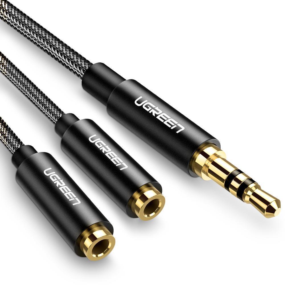 Кабель аудіо Ugreen 3.5 mm stereo Y спліттер з нейлоновою опліткою 20СМ Black (AV123)
