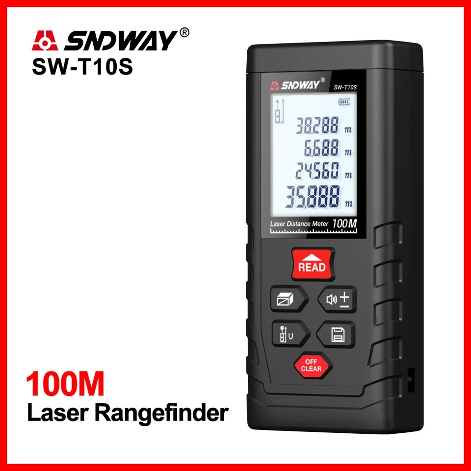 Лазерний далекомір SNDWAY SW-T10S оригінал в коробці, лазерна рулетка, 100м, вимірювач відстані