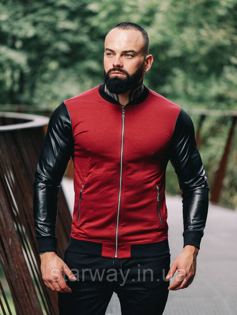 Топовий бомбер із рукавами з екошкіри | стильна кофта, фото 1