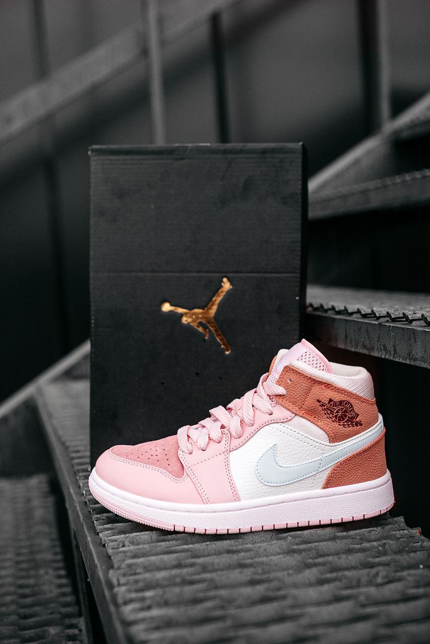 Кросівки жіночі Nike Air JORDAN 1 PINK найк аїр джердан рожеві високі демісезон, фото 1