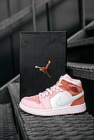 Кроссовки женские Nike Air JORDAN 1 PINK найк аир джордан розовые высокие демисезон