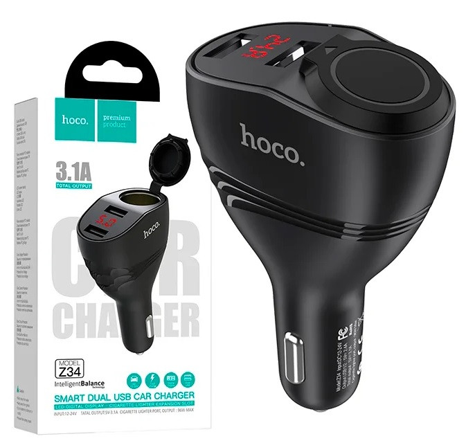 Автомобільний зарядний пристрій Hoco Z34 2USB 3.1 A Thunder Power Black