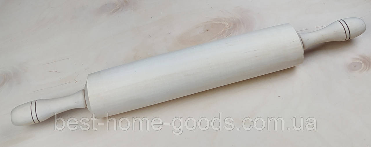 Дерев’яна качалка з обертовими ручками 44 см – скалка з бука для тіста, пирогів, чебуреків, випічки | Україна, фото 1