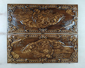 Подарункові різьблені нарди з дерева "Тигр" 60х50 см – унікальна ручна робота, ідеальний подарунок