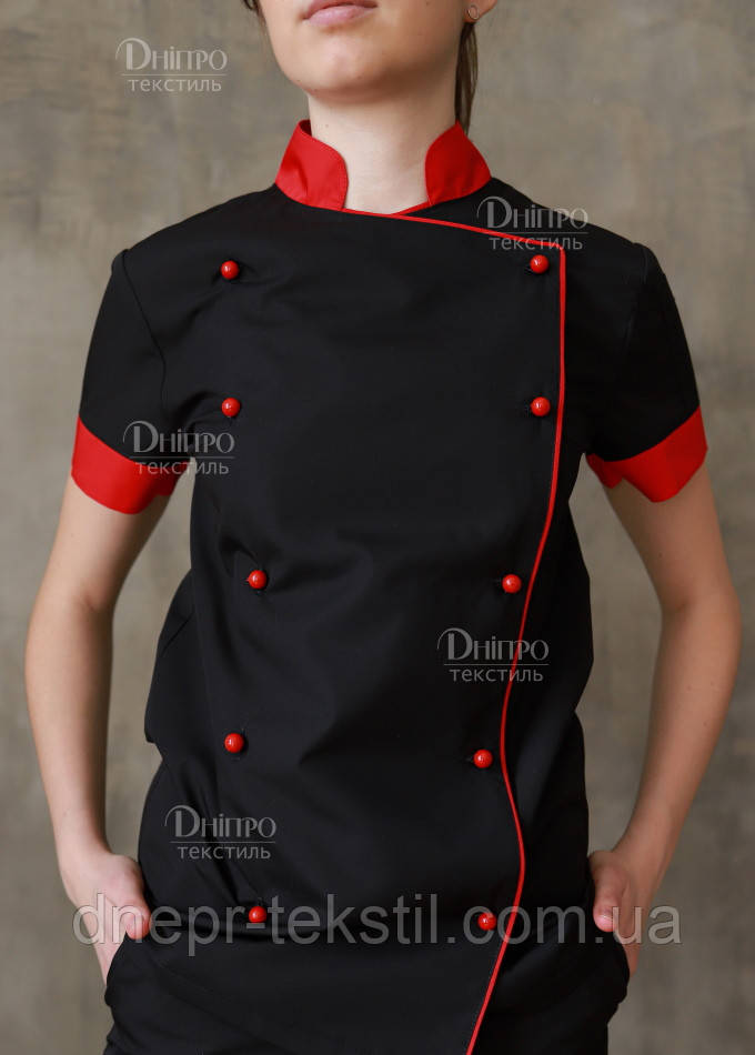 Черный женский китель для повара. Униформа для поваров - фото 2 - id-p1249740498