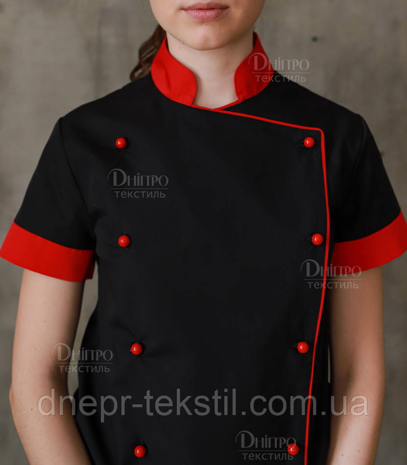 Черный женский китель для повара. Униформа для поваров - фото 1 - id-p1249740498